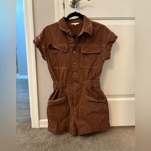 Brown denim shorts romper